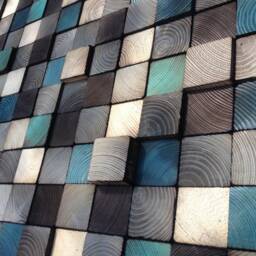 Geometric Wood Mosaic Wall Art - Reclaimed Pine, Grey Blue Turquoise - thumbnail 3