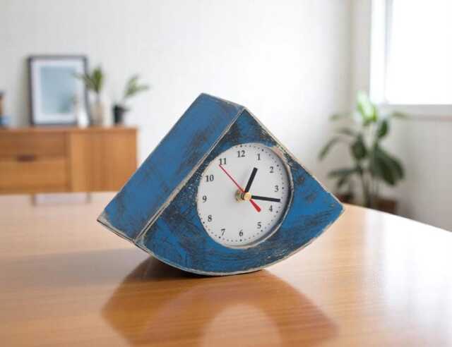 Handmade Blue Wooden Desk Clock Silent Retro Style - image 1