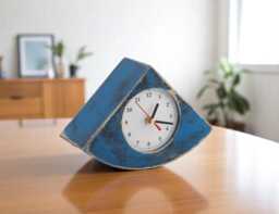 Handmade Blue Wooden Desk Clock Silent Retro Style - thumbnail 1