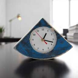 Handmade Blue Wooden Desk Clock Silent Retro Style - thumbnail 4