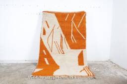 Handmade Orange Boujad Rug Authentic Moroccan Wool Carpet - thumbnail 1