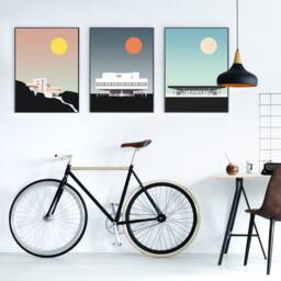 Modernist Gallery Art Print Set - Modern Architecture Graphic Illustration Frank Lloyd Wright, Mies Van Der Rohe, Le Corbusier - thumbnail 2