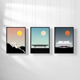 Modernist Gallery Art Print Set - Modern Architecture Graphic Illustration Frank Lloyd Wright, Mies Van Der Rohe, Le Corbusier - thumbnail 1