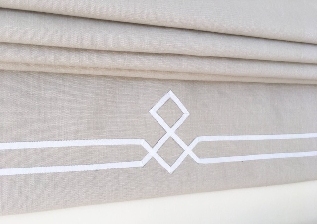 Linen Roman Shade, Tuscany Fabric With White Double Ribbon Design, Custom Window Treatment - image 1