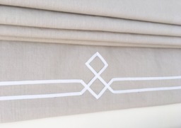 Linen Roman Shade, Tuscany Fabric With White Double Ribbon Design, Custom Window Treatment - thumbnail 1