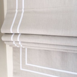 Linen Roman Shade, Tuscany Fabric With White Double Ribbon Design, Custom Window Treatment - thumbnail 3