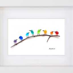 Rainbow Birds On Branch - Recycled Glass & Driftwood Picture Framed Handmade Wall Art Decor - thumbnail 3