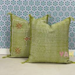 Yakiti-Green Square Moroccan Pillows 20x20, Aka Cactus Silk Pillow, Sabra Pillows, Outdoor Luxury Pillow, Durable & Weather Resistant - thumbnail 2