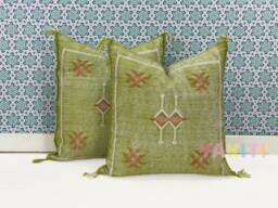 Yakiti-Green Square Moroccan Pillows 20x20, Aka Cactus Silk Pillow, Sabra Pillows, Outdoor Luxury Pillow, Durable & Weather Resistant - thumbnail 1
