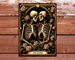 The Lovers Tarot Card Metal Sign Gothic Skeletons Art Decor - thumbnail 1