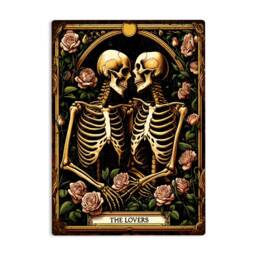 The Lovers Tarot Card Metal Sign Gothic Skeletons Art Decor - thumbnail 4