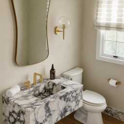 Hand-Carved Calacatta Viola Marble Sink Wall Mount Vanity, 40'' - thumbnail 2