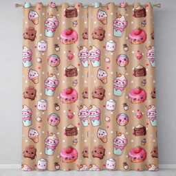 Kawaii Dessert Cupcakes Donuts & Sweets On Peach Background Seamless Pattern Readymade Eyelet Ring Top Thermal 100% Blackout Curtains - thumbnail 2