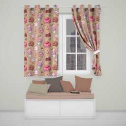 Kawaii Dessert Cupcakes Donuts & Sweets On Peach Background Seamless Pattern Readymade Eyelet Ring Top Thermal 100% Blackout Curtains - thumbnail 1