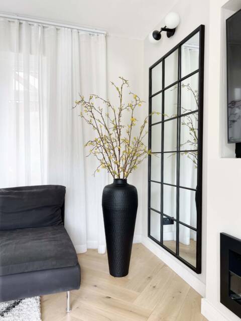 Tall Black Hammered Vase, Large Freestanding Metal Vase - image 1