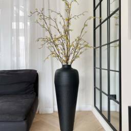 Tall Black Hammered Vase, Large Freestanding Metal Vase - thumbnail 3