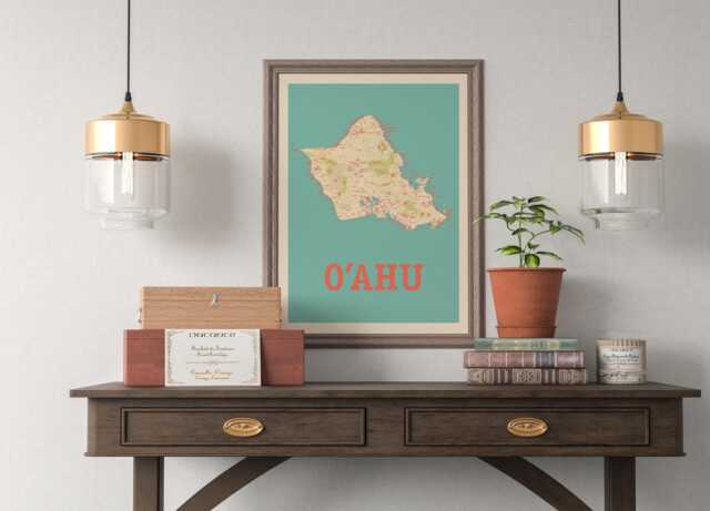 Island Of Oahu, Hawaii Map Print Wall Art - image 1