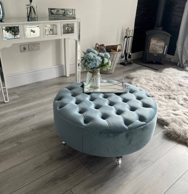 Extra Large Upholstered Round Handmade Chesterfield Coffee Table - image 1