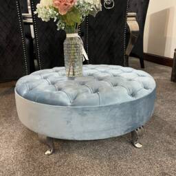 Extra Large Upholstered Round Handmade Chesterfield Coffee Table - thumbnail 3