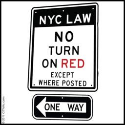 Nyc Road Sign Wall Decal No Turn On Red, One Way - thumbnail 1