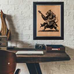 Vintage Rocker Pitbull Guitar Art Poster - Rustic Dog Music Decor Antique Style Pet Illustration Wall Gift - thumbnail 2