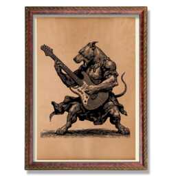 Vintage Rocker Pitbull Guitar Art Poster - Rustic Dog Music Decor Antique Style Pet Illustration Wall Gift - thumbnail 1