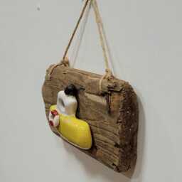 Character Nautical Dorset Driftwood & Yellow Ceramic Fishing Boat Wall Hanging Plaque Shabby Chic - thumbnail 3