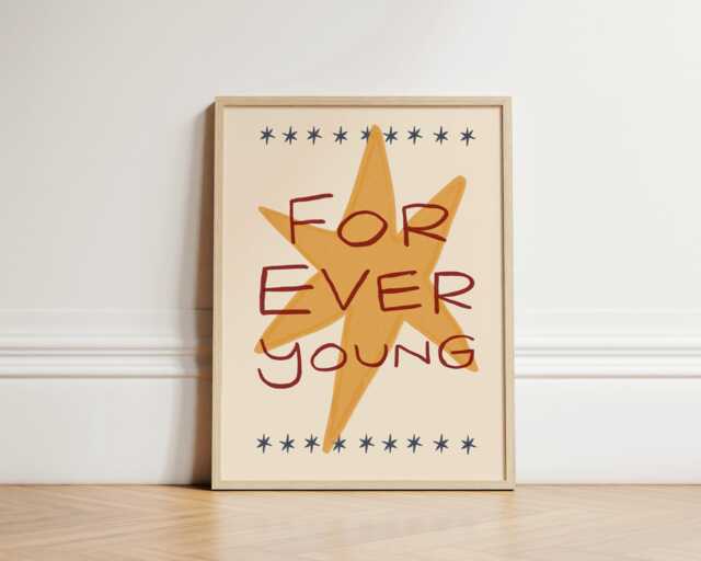 Forever Young Nursery Print, Star Illustration Wall Art, Boho Decor, Kids Room, Cute Unframed - image 1