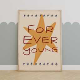 Forever Young Nursery Print, Star Illustration Wall Art, Boho Decor, Kids Room, Cute Unframed - thumbnail 3