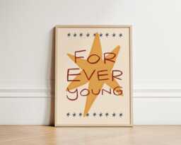 Forever Young Nursery Print, Star Illustration Wall Art, Boho Decor, Kids Room, Cute Unframed - thumbnail 1