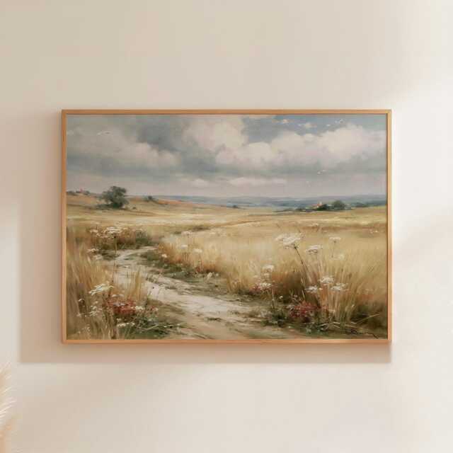 Wildflower Meadow Poster, Country Landscape Print, Paper Wall Art - image 1