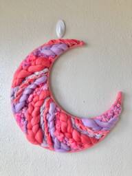 Coral & Lavender 18-Inch Moon-Shaped Woven Wall Hanging