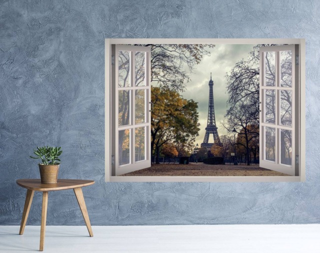 Eiffel Tower View Window 3D Wall Decal Art Removable Wallpaper Mural Sticker Vinyl Home Decor - image 1