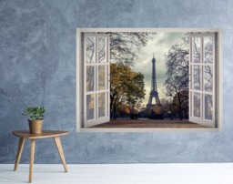 Eiffel Tower View Window 3D Wall Decal Art Removable Wallpaper Mural Sticker Vinyl Home Decor - thumbnail 1