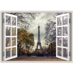 Eiffel Tower View Window 3D Wall Decal Art Removable Wallpaper Mural Sticker Vinyl Home Decor - thumbnail 2