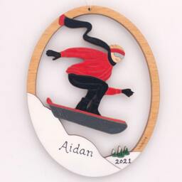 Personalized Snowboard Christmas Ornament For Boy Snowboarder With Custom Colors-Wood, Hand Painted, Laser Cut - thumbnail 2