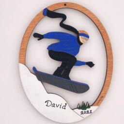 Personalized Snowboard Christmas Ornament For Boy Snowboarder With Custom Colors-Wood, Hand Painted, Laser Cut - thumbnail 3