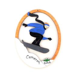Personalized Snowboard Christmas Ornament For Boy Snowboarder With Custom Colors-Wood, Hand Painted, Laser Cut