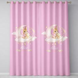 Personalised Name Pink Bunny Curtains Custom Colour Rabbit Window Drapes Nursery Decor Baby Shower Keepsake Girl Bedroom Room Decoration - thumbnail 1