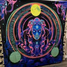Uv Blacklight Hecate, Goddess Tapestry, Wall Hanging, Neon Art, Glow in The Dark - thumbnail 2
