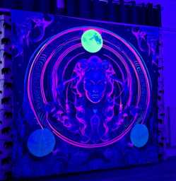 Uv Blacklight Hecate, Goddess Tapestry, Wall Hanging, Neon Art, Glow in The Dark - thumbnail 1