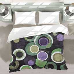 Retro Mute Textured Circles Geometric Comforter, Moody Mid Century Modern Bedding, Eclectic Bedroom Decor, Green Brown Purple #229 - thumbnail 2
