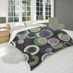Retro Mute Textured Circles Geometric Comforter, Moody Mid Century Modern Bedding, Eclectic Bedroom Decor, Green Brown Purple #229 - thumbnail 3