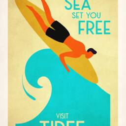 Tiree Surfing Poster, Let The Sea Set You Free, Vintage Looking Illustration, Print, Art, Surfer Gifts, Travel - thumbnail 2