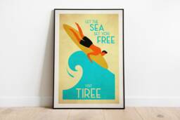 Tiree Surfing Poster, Let The Sea Set You Free, Vintage Looking Illustration, Print, Art, Surfer Gifts, Travel - thumbnail 1