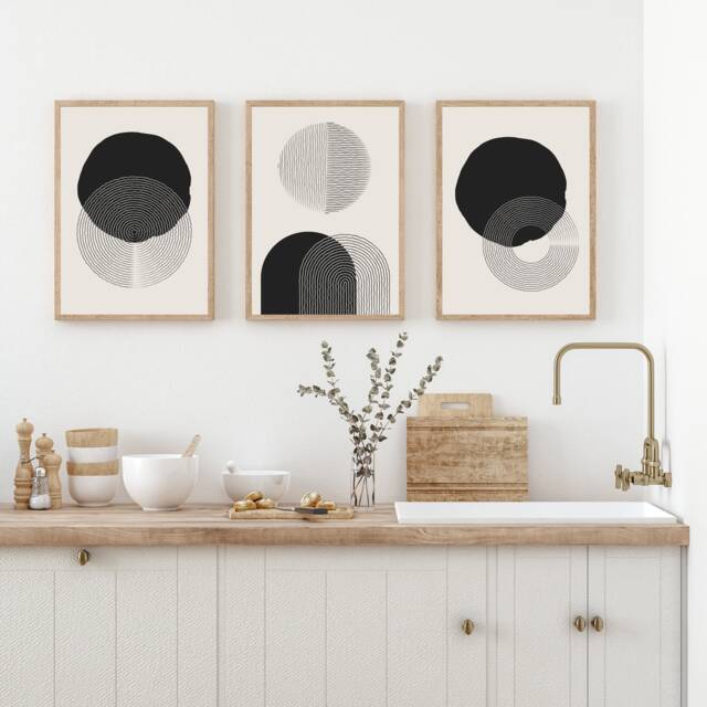 Set Of 3, Geometric Abstract Art, Black Neutral Beige, Living Room Wall Art Poster Home Decor, A5, A4, A3 A3+ A2 Sizes, Fast Delivery - image 1