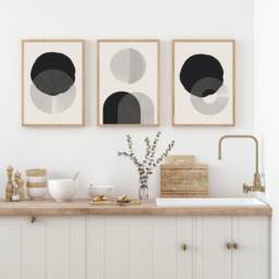 Set Of 3, Geometric Abstract Art, Black Neutral Beige, Living Room Wall Art Poster Home Decor, A5, A4, A3 A3+ A2 Sizes, Fast Delivery - thumbnail 1