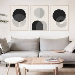 Set Of 3, Geometric Abstract Art, Black Neutral Beige, Living Room Wall Art Poster Home Decor, A5, A4, A3 A3+ A2 Sizes, Fast Delivery - thumbnail 2