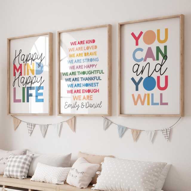 Set Of 3 Playroom Prints, Affirmation Brother Sister, Bedroom Sibling Rainbow, Rainbow Wall Art, Colourful, Sis Bro - image 1