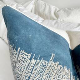 Handmade Hmong Hemp Pillow Cover Boro Block Print, Boho Cushion Case - thumbnail 4